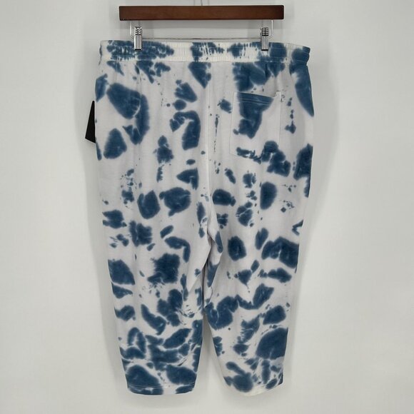 Jane & Delancey Womens Tie Dye Crop Jogger Pants Size 2X Blue White Drawstring - Picture 2 of 12